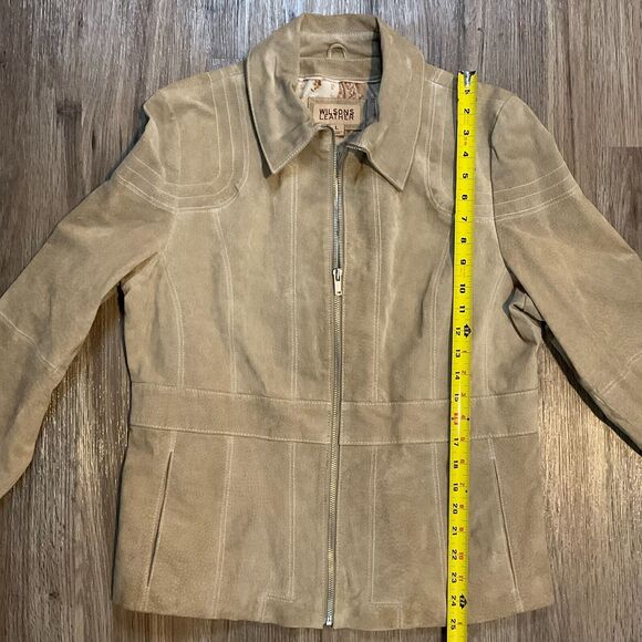 Vtg Wisons Leather Jacket Womens Size Large Suede Tan 90s Floral Print Lined Coa - Picture 10 of 11